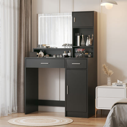 Tocador con espejo y tira de luz LED, tocador con cajón grande, 3 niveles de almacenamiento y 3 modos de iluminación con brillo ajustable, ideal para dormitorio.