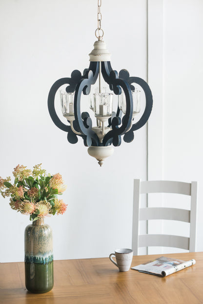 Lámpara colgante de madera de 6 luces, estilo rústico, para cocina, salón y comedor (bombilla no incluida), color crema