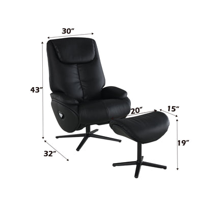 Labotina - Silla decorativa de cuero de grano superior con asiento giratorio y otomana - Negro