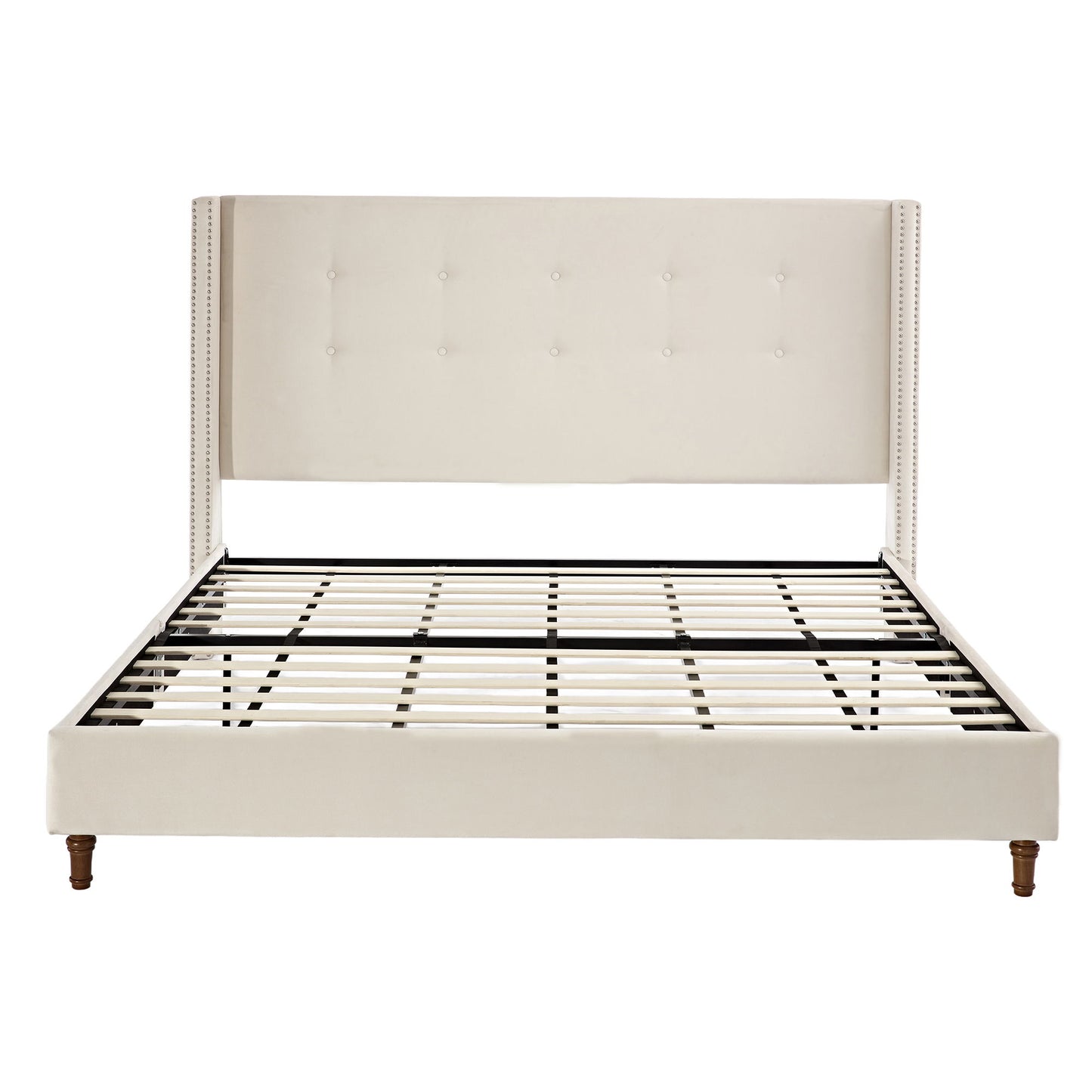 Peyton - Cama tapizada con cabecera de 137 cm de alto y capitoné tradicional abotonado a mano