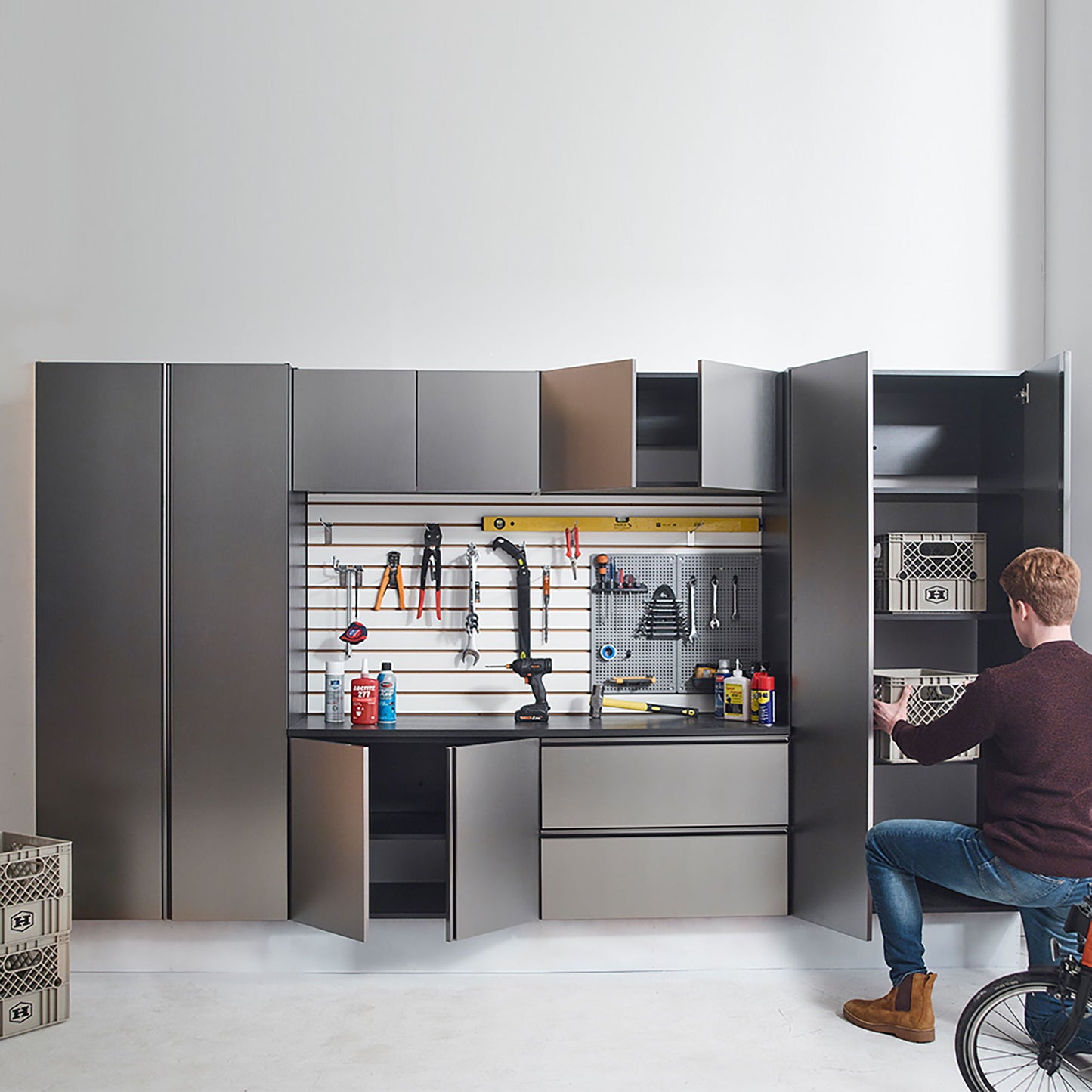 Nova Series - Garage Cabinet Set A With Soft Closing Doors - Metallic Gray