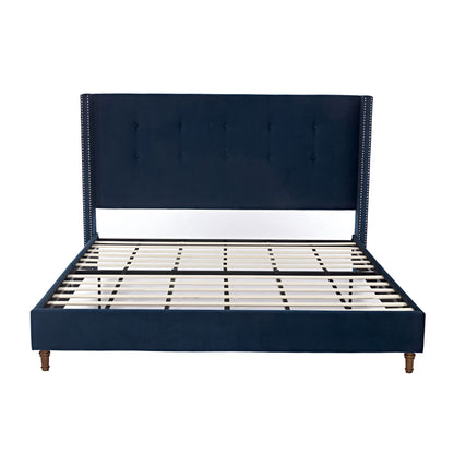 Peyton - Cama tapizada con cabecera de 137 cm de alto y capitoné tradicional abotonado a mano