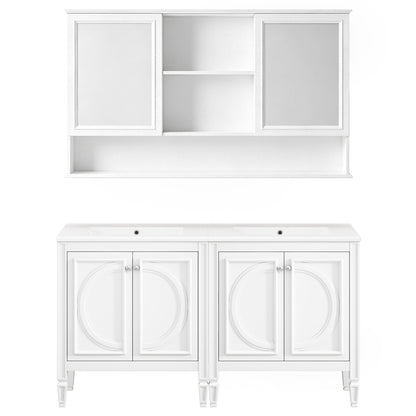 Double Sink Bathroom Vanity Set With Wall Mount Mirror Cabinet