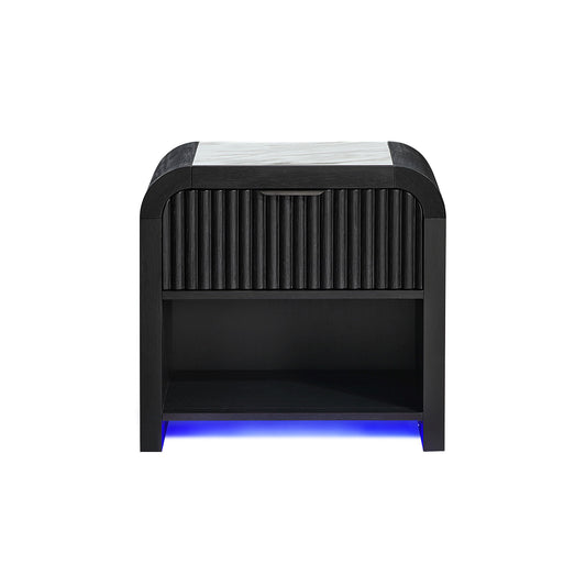 Beverly - Nightstand With Speakers, Rounded Sides - Black White