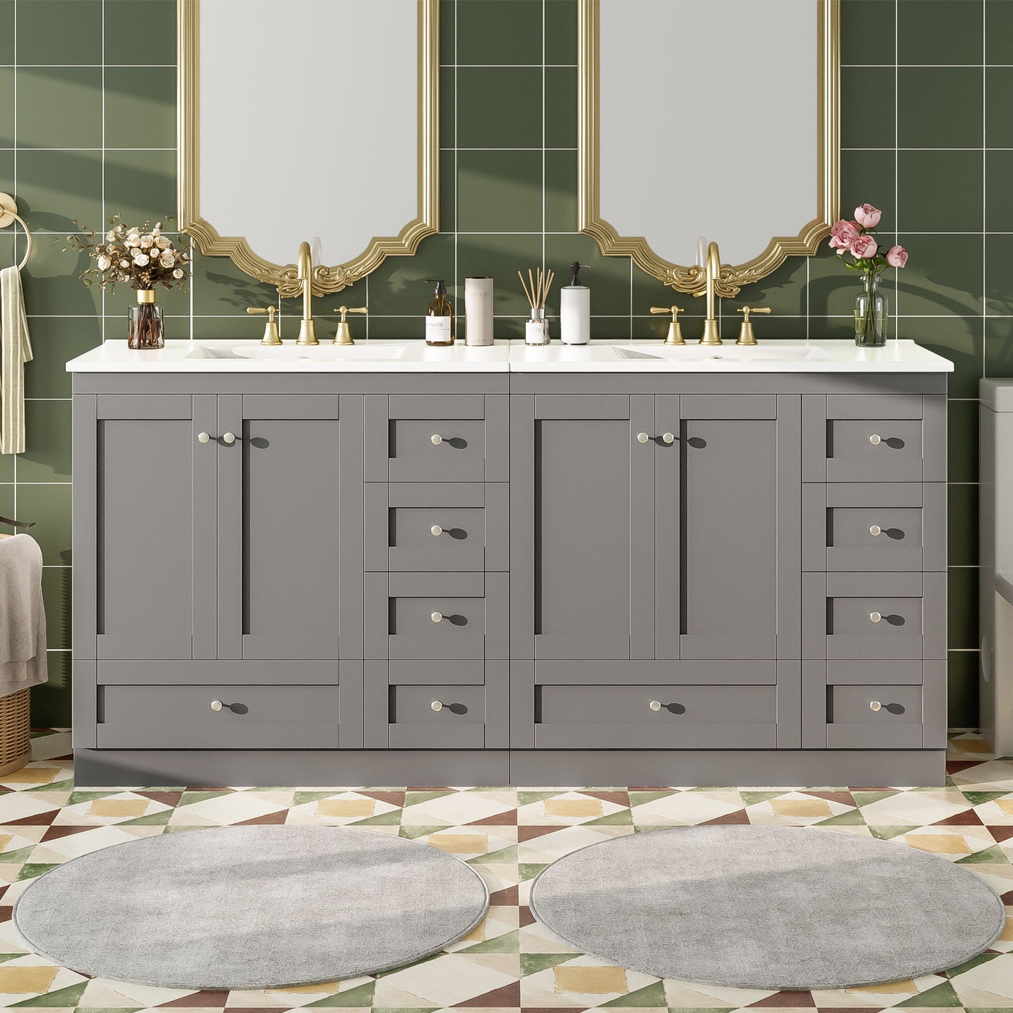 Shaker Free Standing Bathroom Vanity Cabinet & Sink, Soft Close Drawers, Soft Close Doors