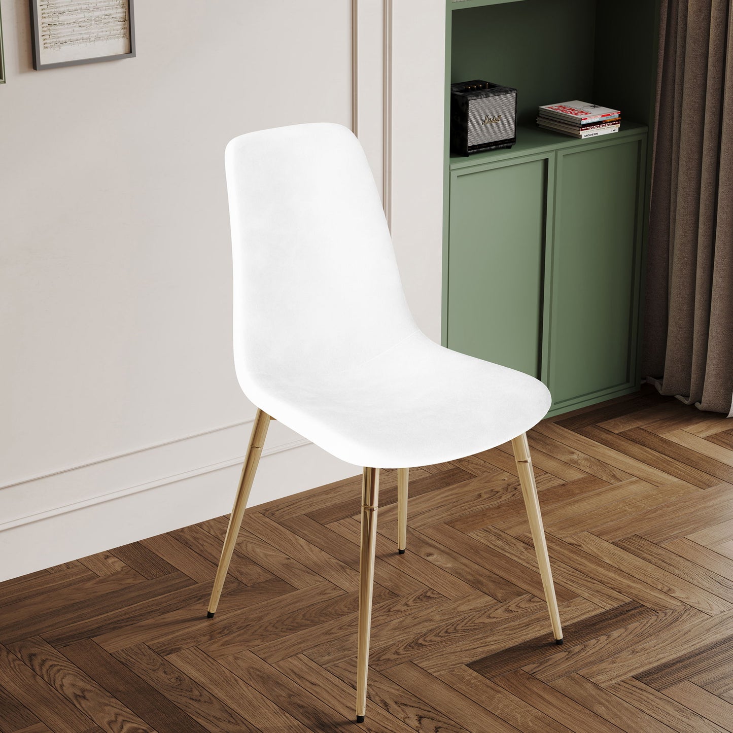 Fabric Dining Chairs, Upholstered Armless Accent Chairs, Classical Appearance And Metal Legs (Set of 4)