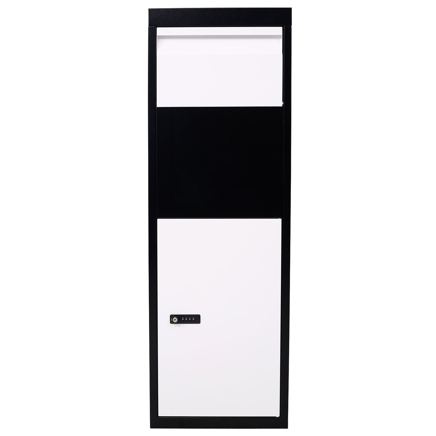 Buzón de acero galvanizado para entrega de paquetes, con cerradura con código y herrajes de montaje, para porche exterior, con acceso a la acera - Blanco/Negro