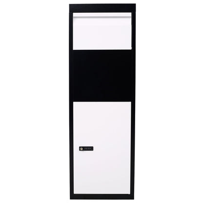 Buzón de acero galvanizado para entrega de paquetes, con cerradura con código y herrajes de montaje, para porche exterior, con acceso a la acera - Blanco/Negro