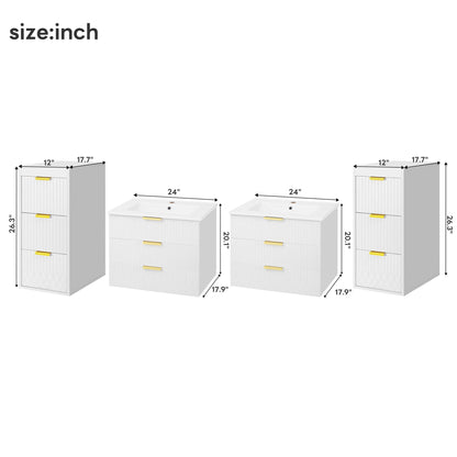 Modern Floating Bathroom Cabinet With Basin Sink And Side Storage, Rectangular Vanity