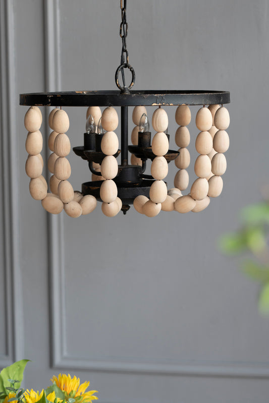 Lámpara de araña de madera de 4 luces, lámpara colgante con cadena ajustable para cocina, bombilla no incluida - Crema
