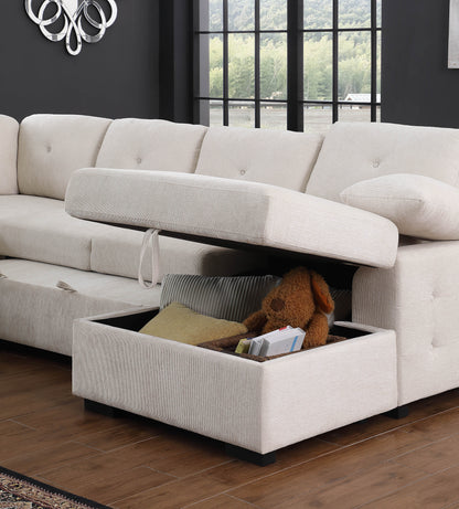 Nyhan - Seccional de esquina tapizado con sofá extraíble y chaise longue con espacio de almacenaje