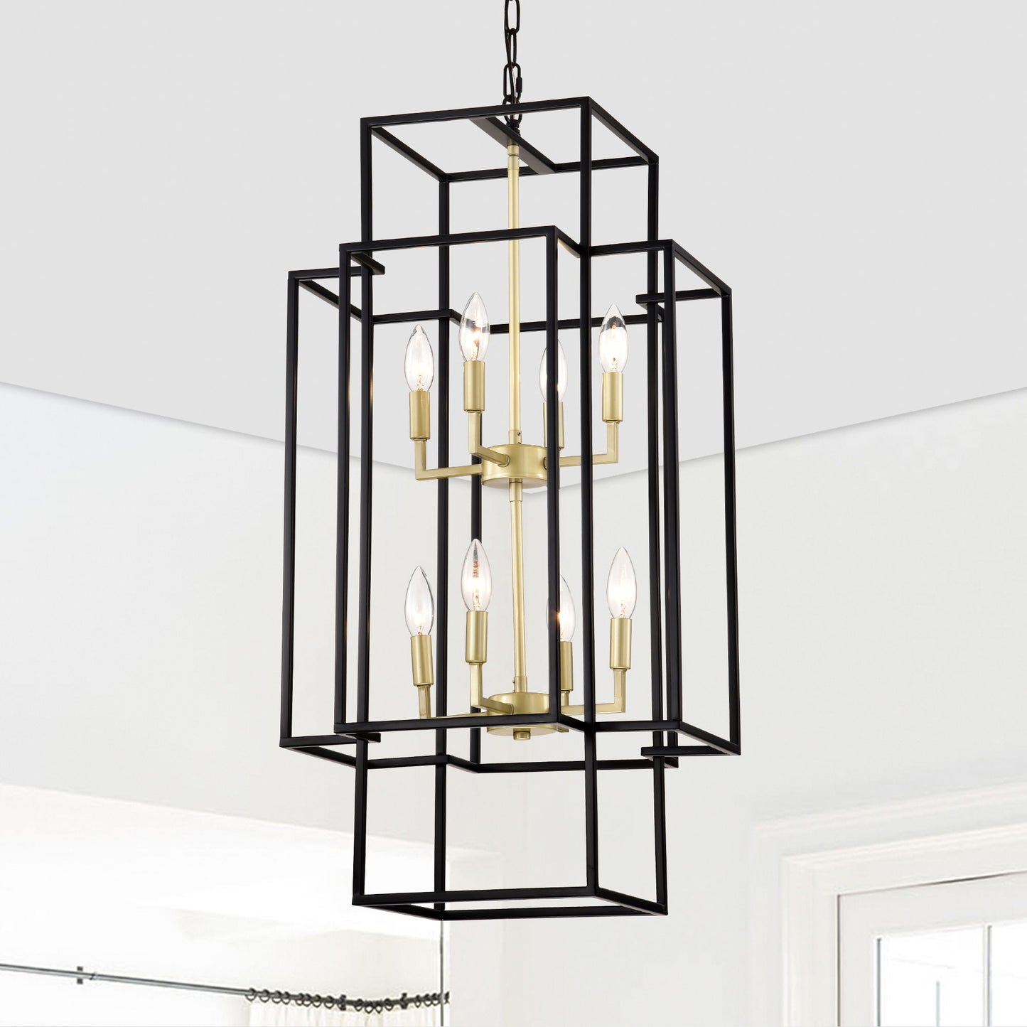 Lámpara de araña de 8 luces, ideal para entrada, techos altos, comedor, recibidor, entrada, escalera y pasillo. Altura ajustable (bombillas E12 no incluidas).