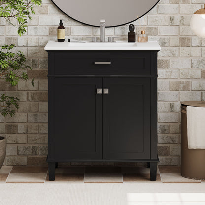 Mueble de baño con lavabo de cerámica, puerta de cierre suave y estantes ajustables