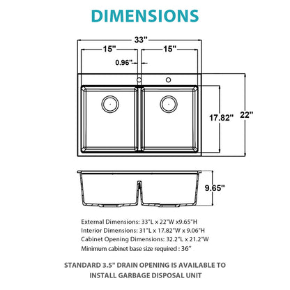 Quartz Kitchen Sink, Granite Composite Double Bowl, Undermount Workstation