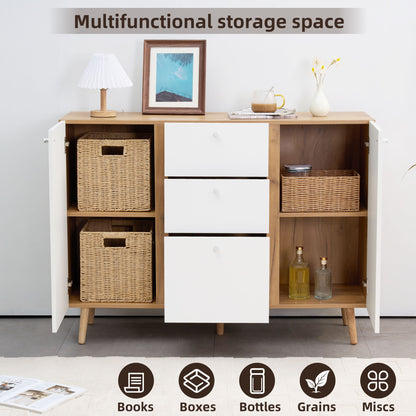 Aparador con 3 cajones y 2 puertas, con estantes ajustables para salón, comedor, pasillo y cocina, color blanco.