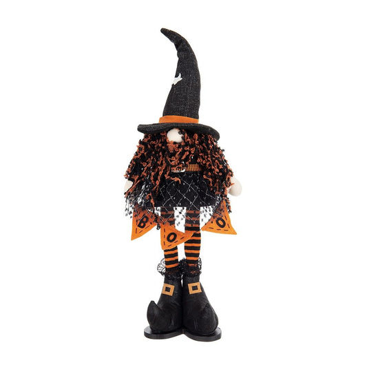 Gnomo de pie con estandarte y cuerpo de resorte, para decoración de Halloween - Negro/Naranja/Blanco