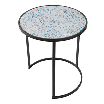 Mesa auxiliar redonda apilable con estructura metálica resistente para espacios pequeños, sala de estar y oficina (juego de 2) - Negro