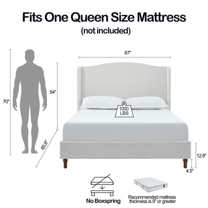 Hannah - Upholstered Wingback Bed Size / Tall Headboard Upholstered King Bed / Premium Textured Look / Minimalist Designs / No Box Spring Needed